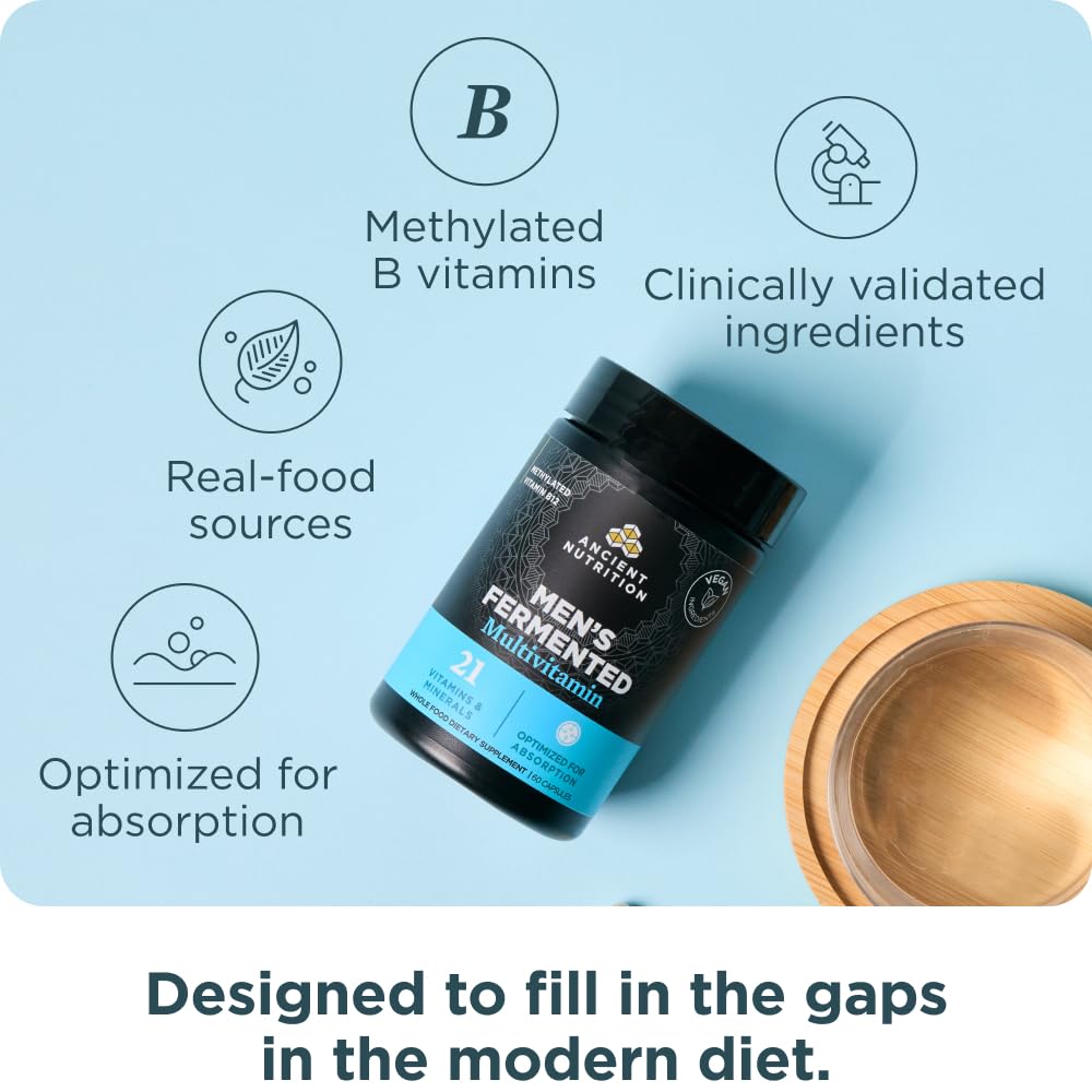 Ancient Nutrition Multivitamin for Men, Men's Fermented Multivitamin with Methylated Vitamin A, C, D, E, K, Zinc & Magnesium, Immune Support, Vegan, 60 Ct Ancient Nutrition buy supplements canada