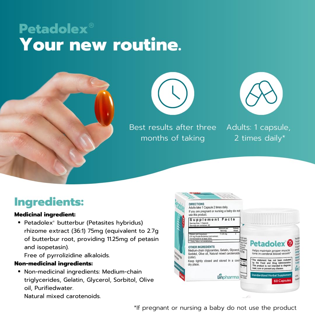 Petadolex - Migraine Relief - Patented Butterbur Root Extract, 75mg PA-Free Butterbur Extract Petadolex buy supplements canada