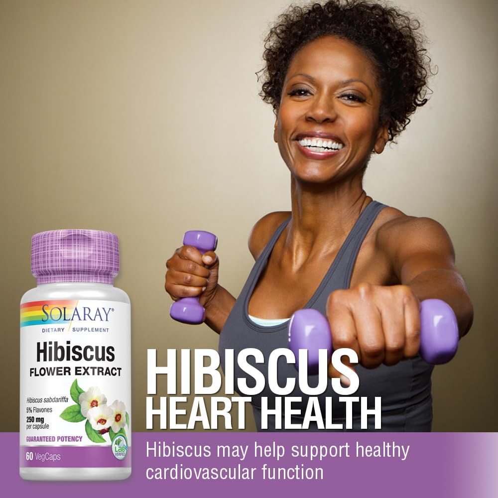 SOLARAY Hibiscus Flower Extract Sabdariffa Supplement - 250 mg, Healthy Cardiovascular Function Support for Men and Women, Non-GMO, Vegan Capsules - 60 Count VegCaps SOLARAY buy supplements canada