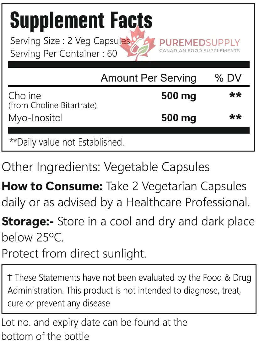 VitaCosmoX Choline and Myo-Inositol Supplement, 1000 mg Each, 120 Veggie Capsules 100% Vegetarian, Non-GMO & Gluten Free VitaCosmoX buy supplements canada