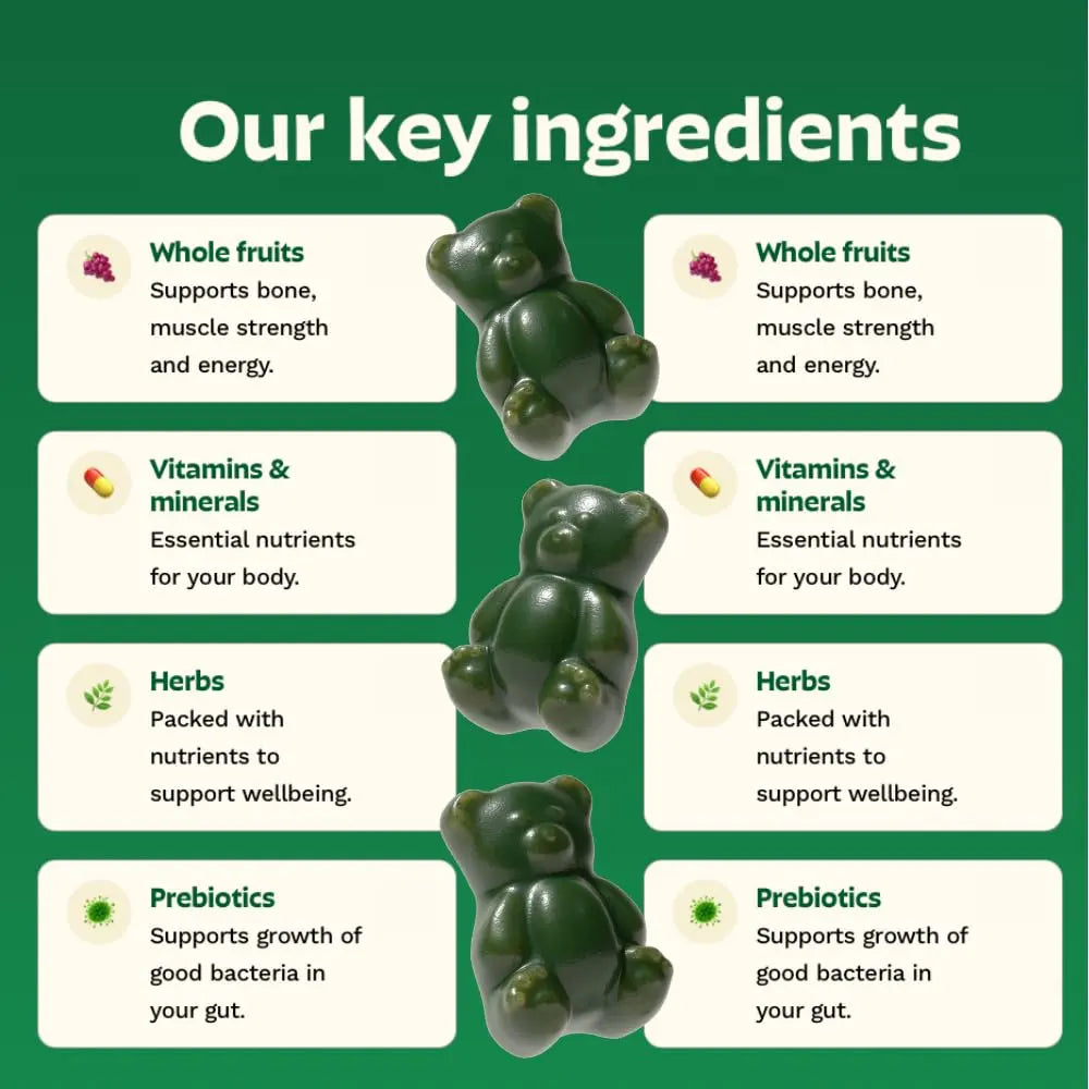 Gruns Adults Super Greens Multivitamin Gummies, Superfood Vitamin Gummy Bears with Spirulina, Chlorella, Prebiotic Fiber for Digestive Health Grüns buy supplements canada