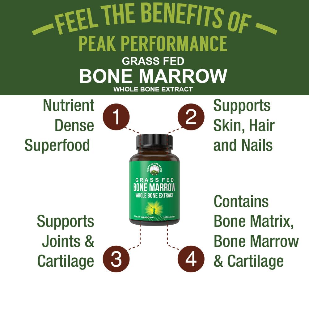 Peak Performance Grass Fed Bone Marrow - Whole Bone Extract Supplement 180 Capsules. Superfood Pills Rich in Collagen, Vitamins, and Amino Acids. from Matrix, Marrow, Cartilage. Ancestral Tablets Peak Performance buy supplements canada