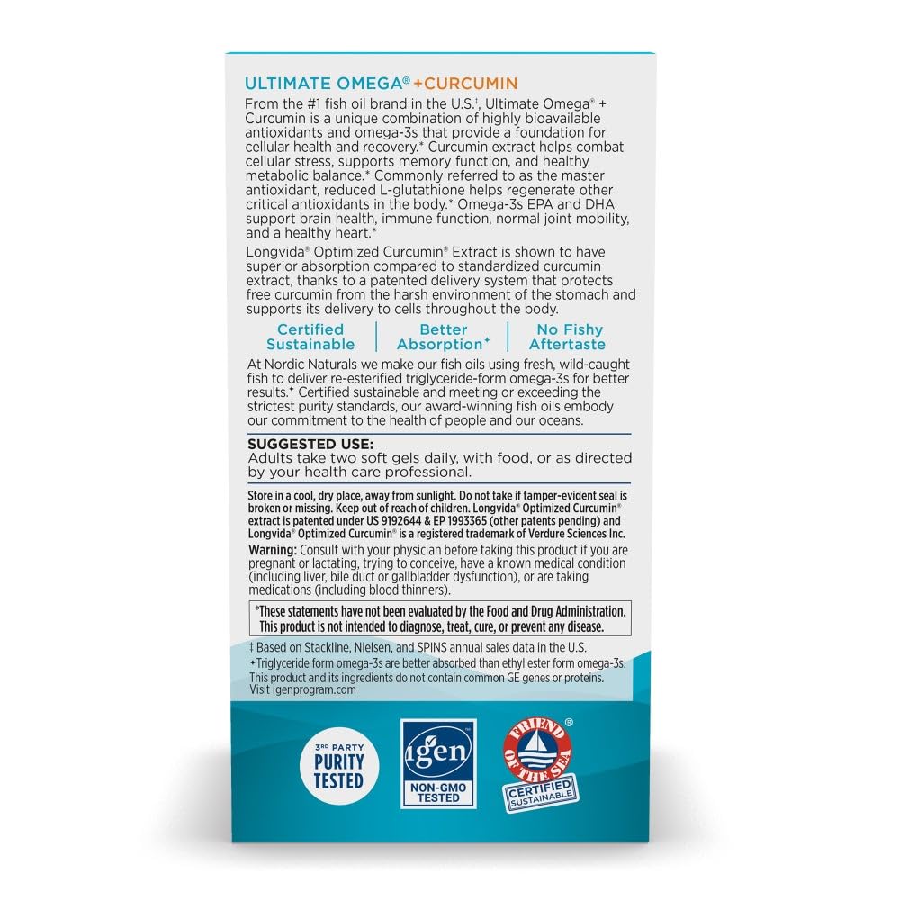 Nordic Naturals Omega Curcumin, Lemon - 60 Soft Gels - 1200 mg Omega-3 + 400 mg Optimized Curcumin - Combats Cellular Stress - Non-GMO - 30 Servings Nordic Naturals buy supplements canada