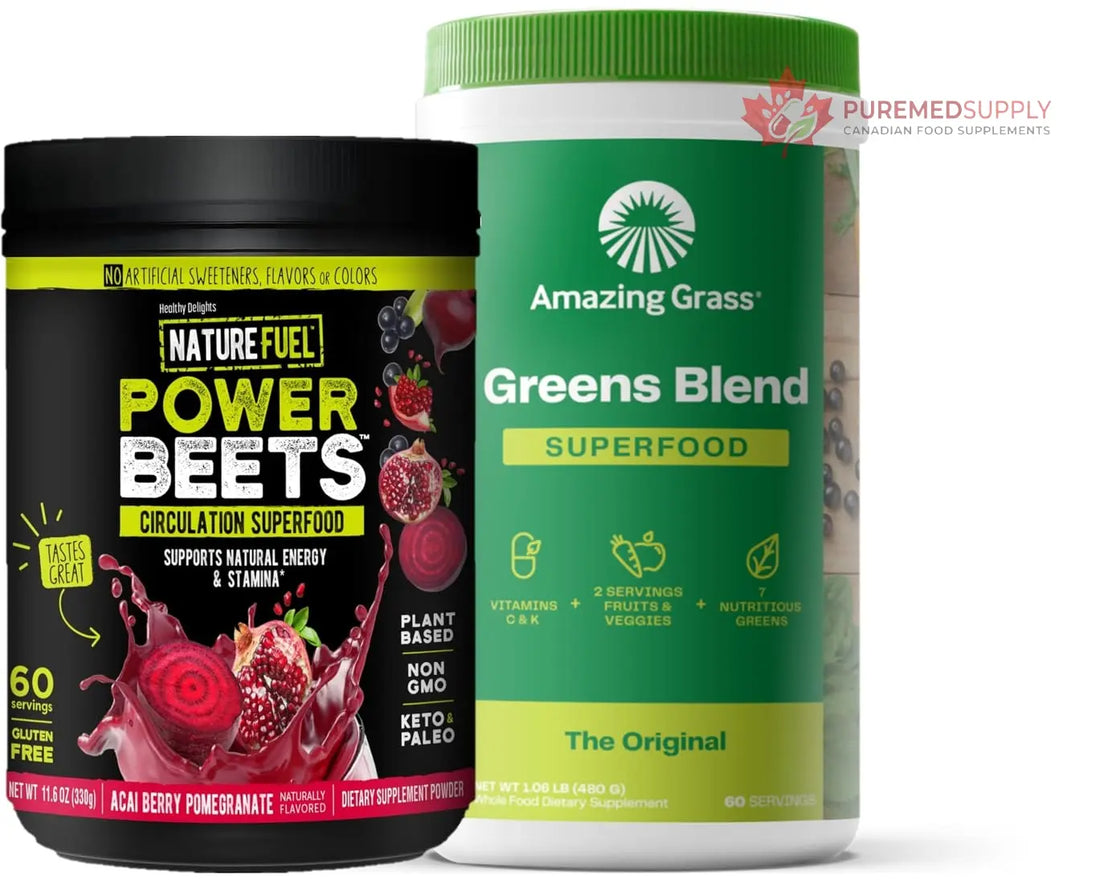 Amazing Grass Greens Blend Superfood: Super Greens Powder Smoothie Mix for Boost Energy, 60 Servings & Nature Fuel Power Beets Powder, Beet Root Powder, Support Natural Energy, 60 Servings Healthy Delights buy supplements canada