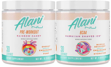 Alani Nu Rainbow Candy Pre Workout and BCAA Hawaiian Shaved Ice Post Workout Powder Alani Nu buy supplements canada