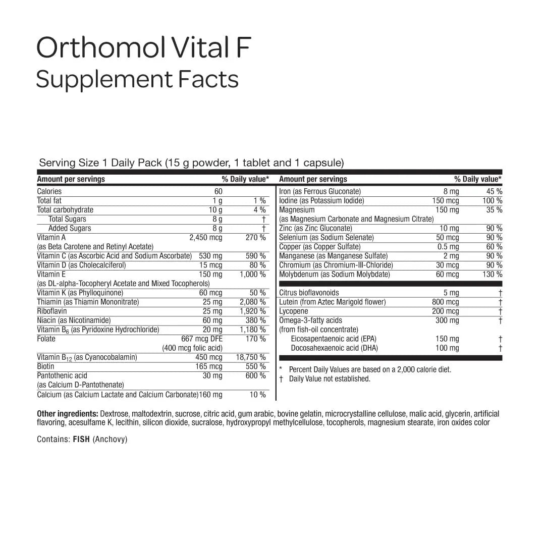 Orthomol Vital F Powder & Tablet Packet, Women's Multivitamin, 30-Day Supply, Vitamins A, B, C, D, E, K, Calcium, Iodine, Omega-3… Orthomol buy supplements canada
