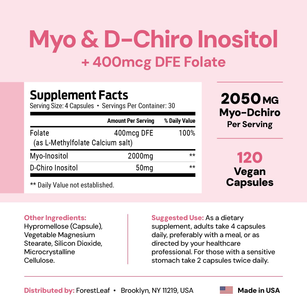 Myo-Inositol & D-Chiro Inositol Supplement for Women's Health | Fertility Supplements Women | Inositol 40:1 Ratio Support Ovarian Function & Healthy Hormone Balance Women | 2050mg | 120 Powder Caps ForestLeaf buy supplements canada