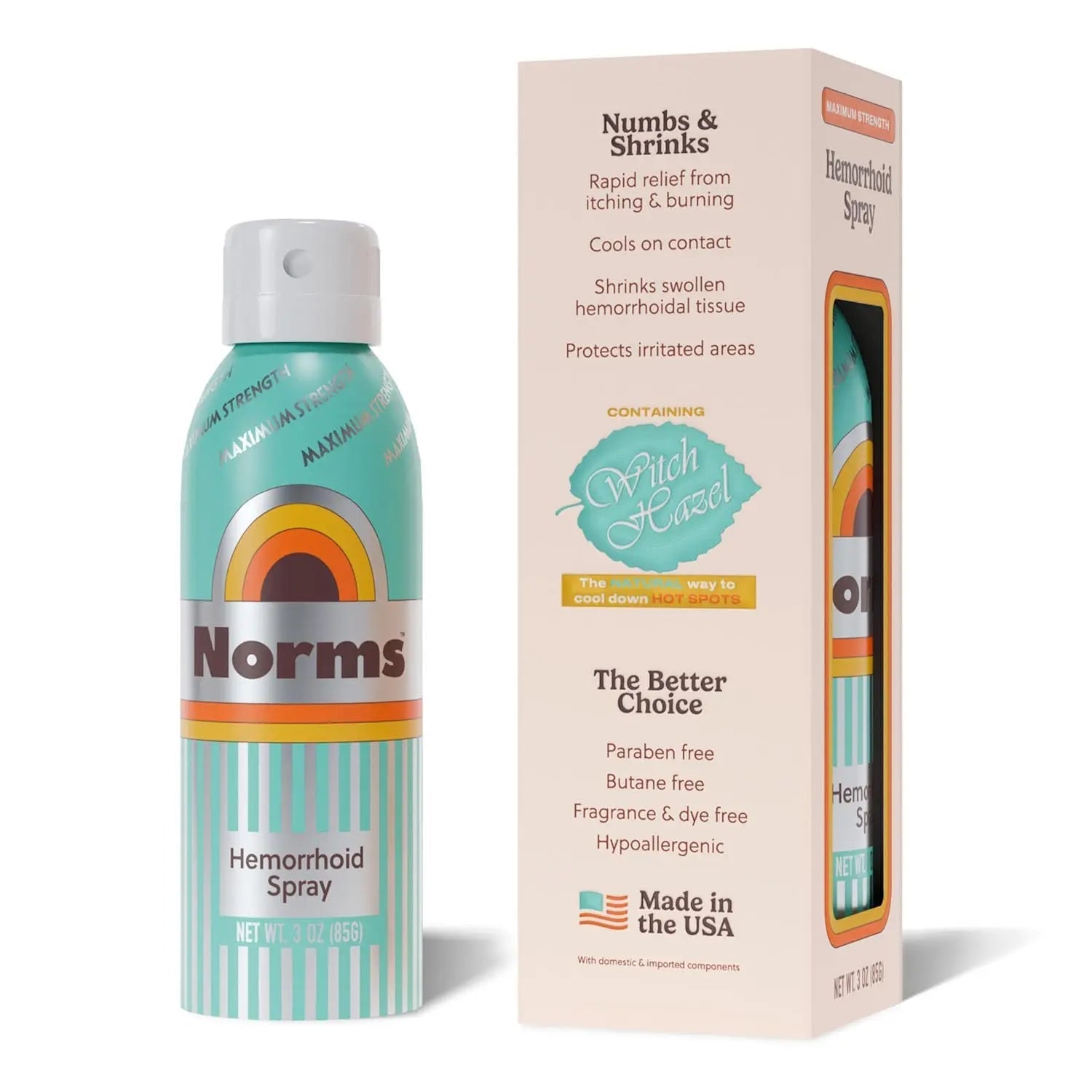 Norms Cooling Hemorrhoid Spray, Maximum Strength Touch-Free Relief with Phenylephrine, Witch Hazel, Aloe, Shrinks Swelling, Calms Itching, Soothes on Contact, 3oz Spray Norms buy supplements canada