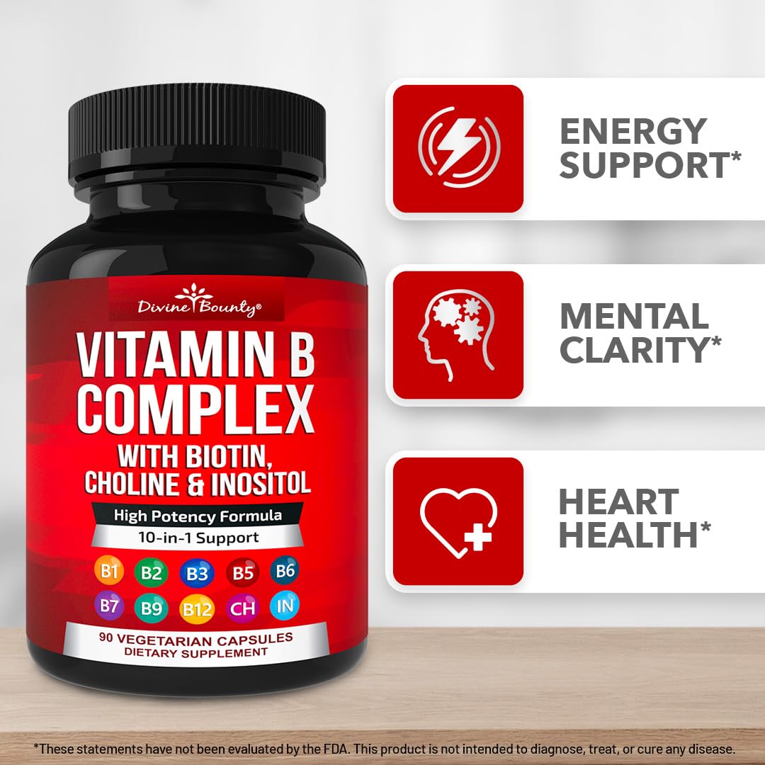 Divine Bounty Super B Complex Vitamins - All B Vitamins Including B12, B1, B2, B3, B5, B6, B7, B9, Folic Acid - Vitamin B Supplement Divine Bounty buy supplements canada