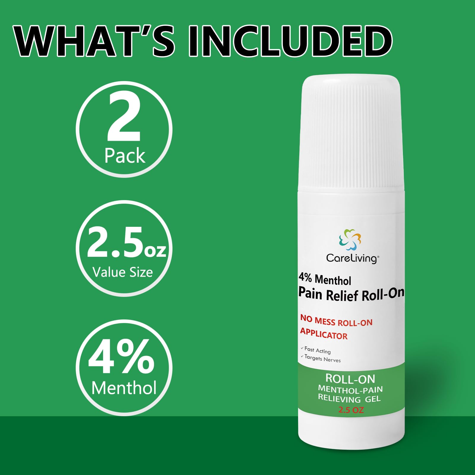 CARELIVING Roll On Pain Relief for Knee, Neck, Joint, Shoulder, Arthritis Pain Reliever, Sore Muscle Relief, Roll On Menthol Gel 2.5 Fl Oz (Pack of 2) CARELIVING buy supplements canada