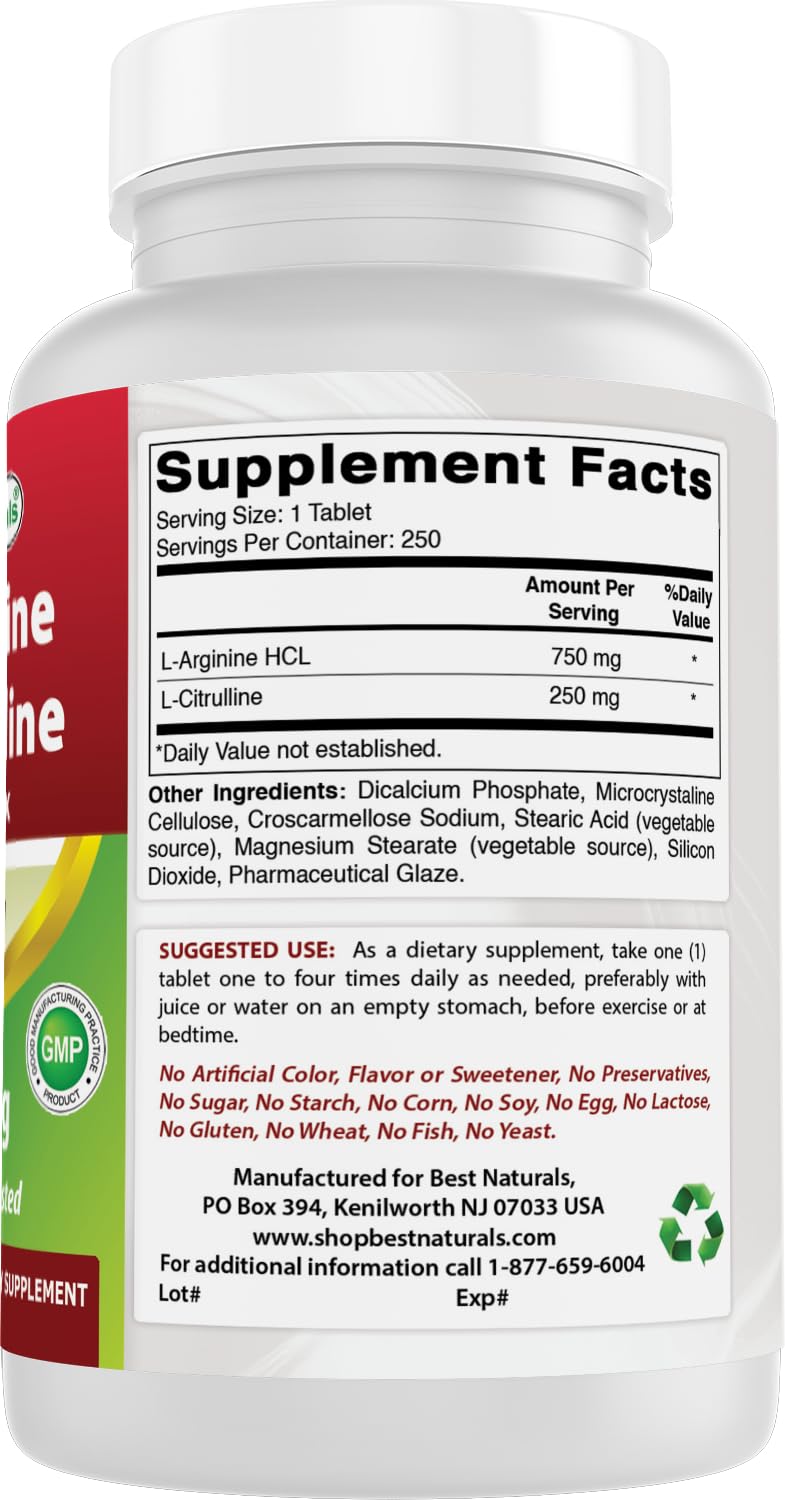 Best Naturals L-Arginine L-Citruline Complex Tablets, 250 Count Best Naturals buy supplements canada