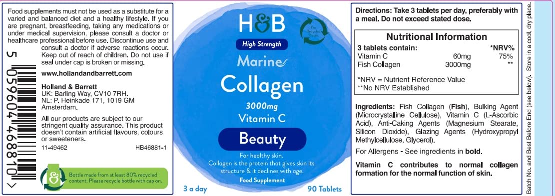 Holland and Barrett Marine Collagen with Vitamin C 3000mg 90 Tablets Holland & Barrett buy supplements canada