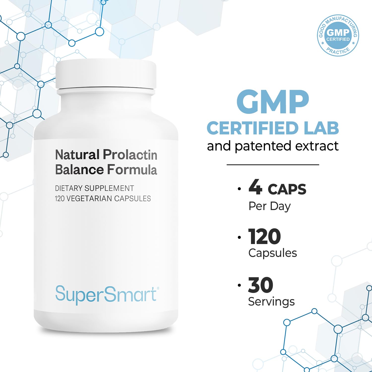 Supersmart - Natural Prolactin Balance Formula - with p5p Vitamin B6, Maca Root, Ashwagandha | Gluten Free - 120 Vegetarian Capsules Supersmart buy supplements canada