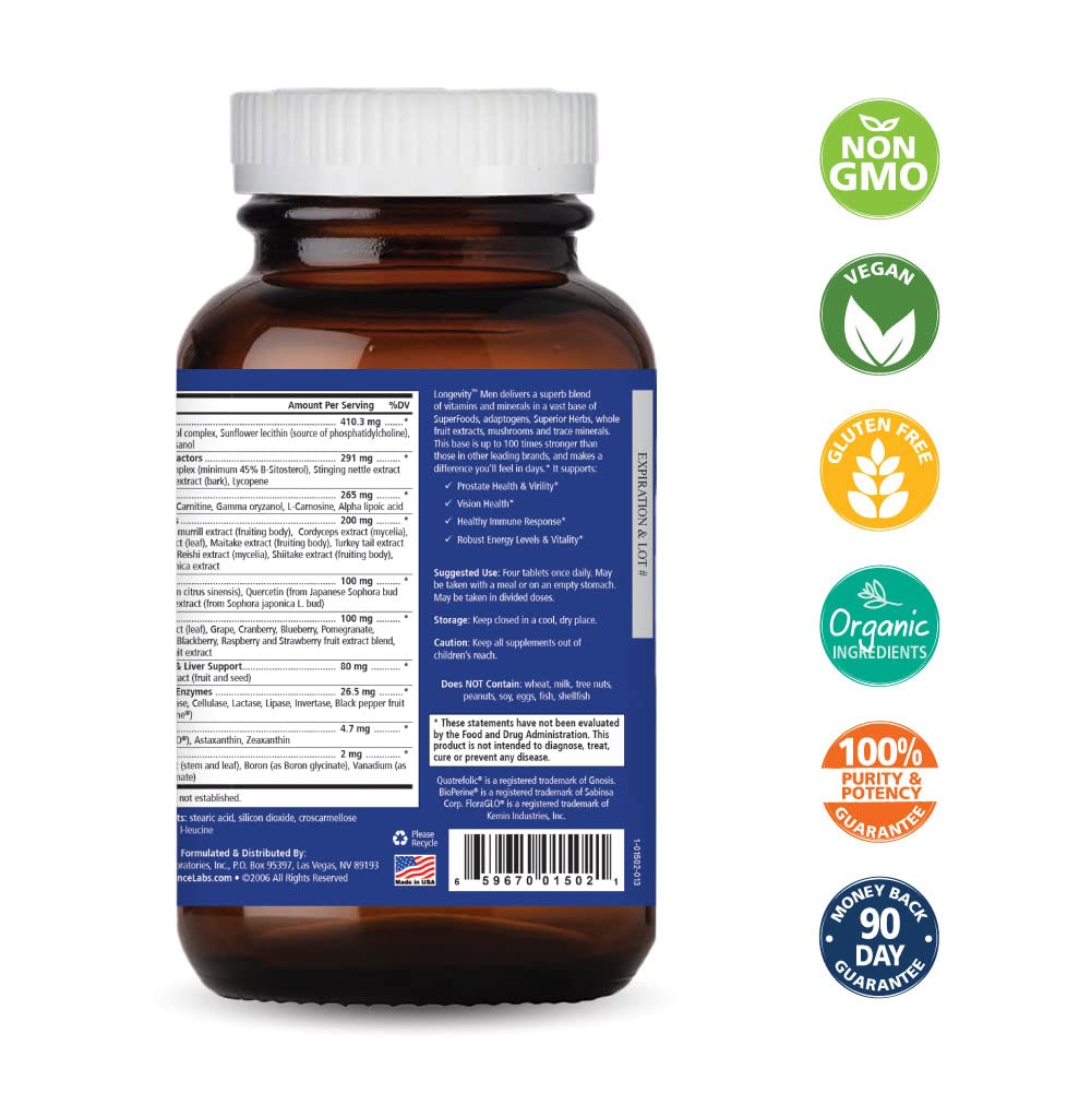 PURE ESSENCE LABS Longevity Multivitamin for Men Over 40 - Super Energetic with Superfoods, Minerals, Enzymes, Vitamin D3, B12, Biotin - 120 Tablets PURE ESSENCE LABS buy supplements canada