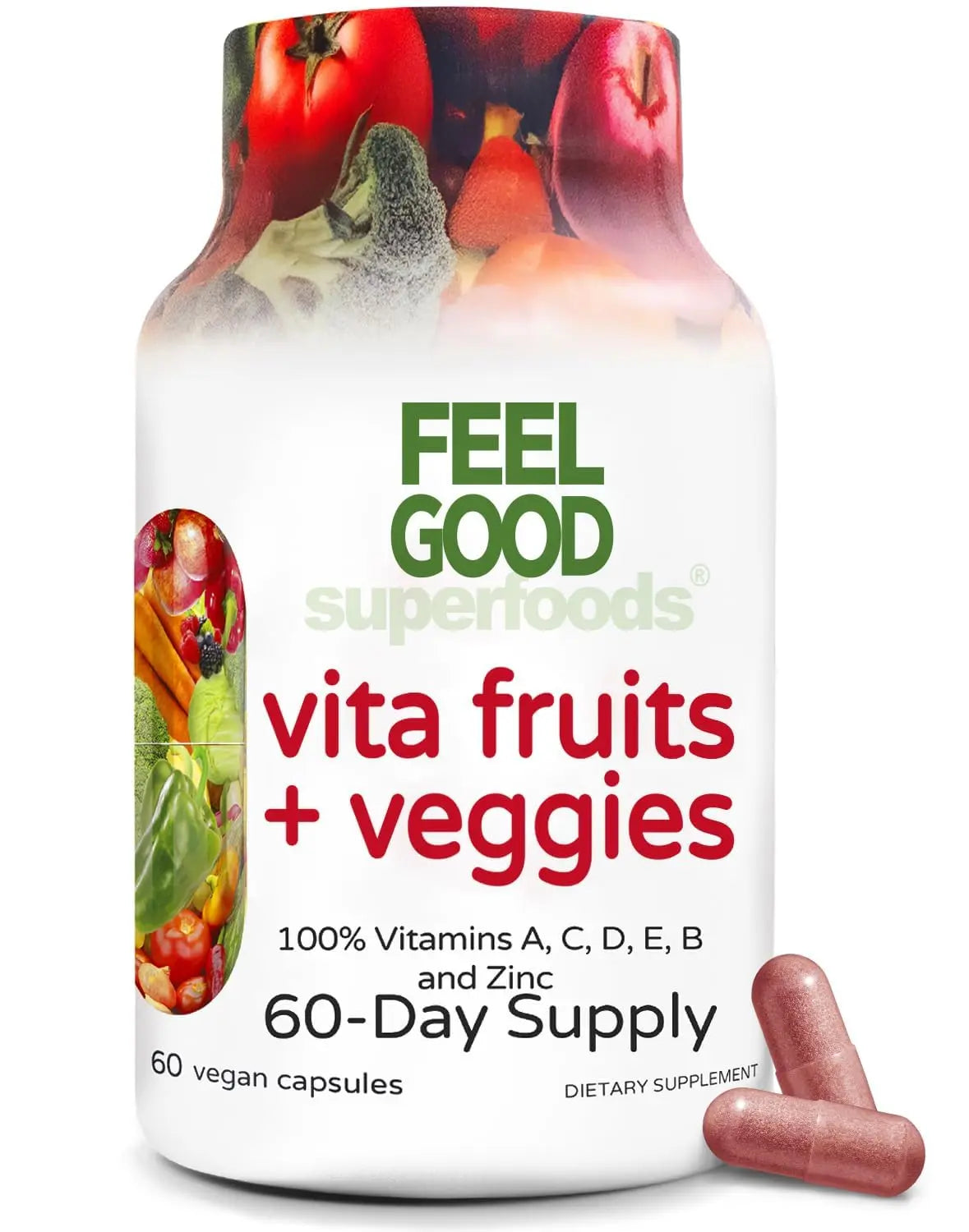 FeelGood Superfoods Vita Fruits and Veggies Capsules - 25 Superfood Ingredients, Fruit and Vegetable Multivitamin, 60 Count FeelGood Superfoods buy supplements canada