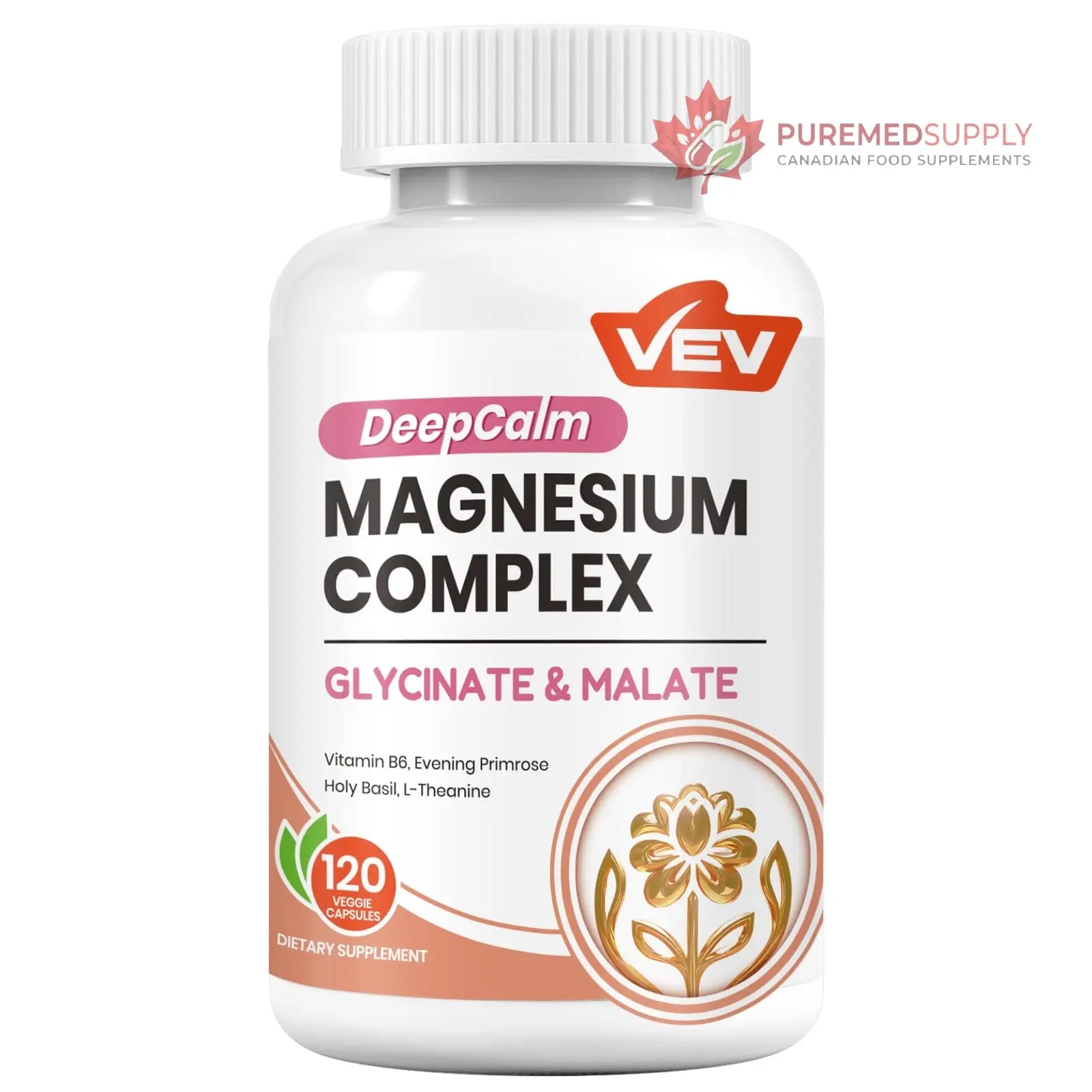 VEV Deep Calm Magnesium Complex for Women – Glycinate, Malate, B6, L-Theanine & Holy Basil – Support for Daily Magnesium & Stress Relief – 120 Vegan Capsules VEV buy supplements canada