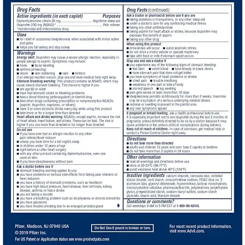 Advil PM Pain Reliever and Nighttime Sleep Aid, Pain Medicine with Ibuprofen for Pain Relief and Diphenhydramine Citrate for a Sleep Aid - 50x2 Coated Caplets Advil buy supplements canada