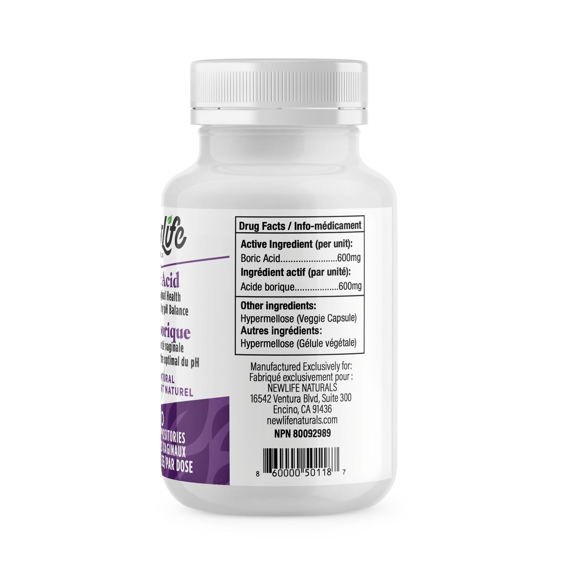 NewLife Naturals - Boric Acid Suppositories for Women pH Balance Pills - 600mg - Feminine Care NewLife Naturals buy supplements canada
