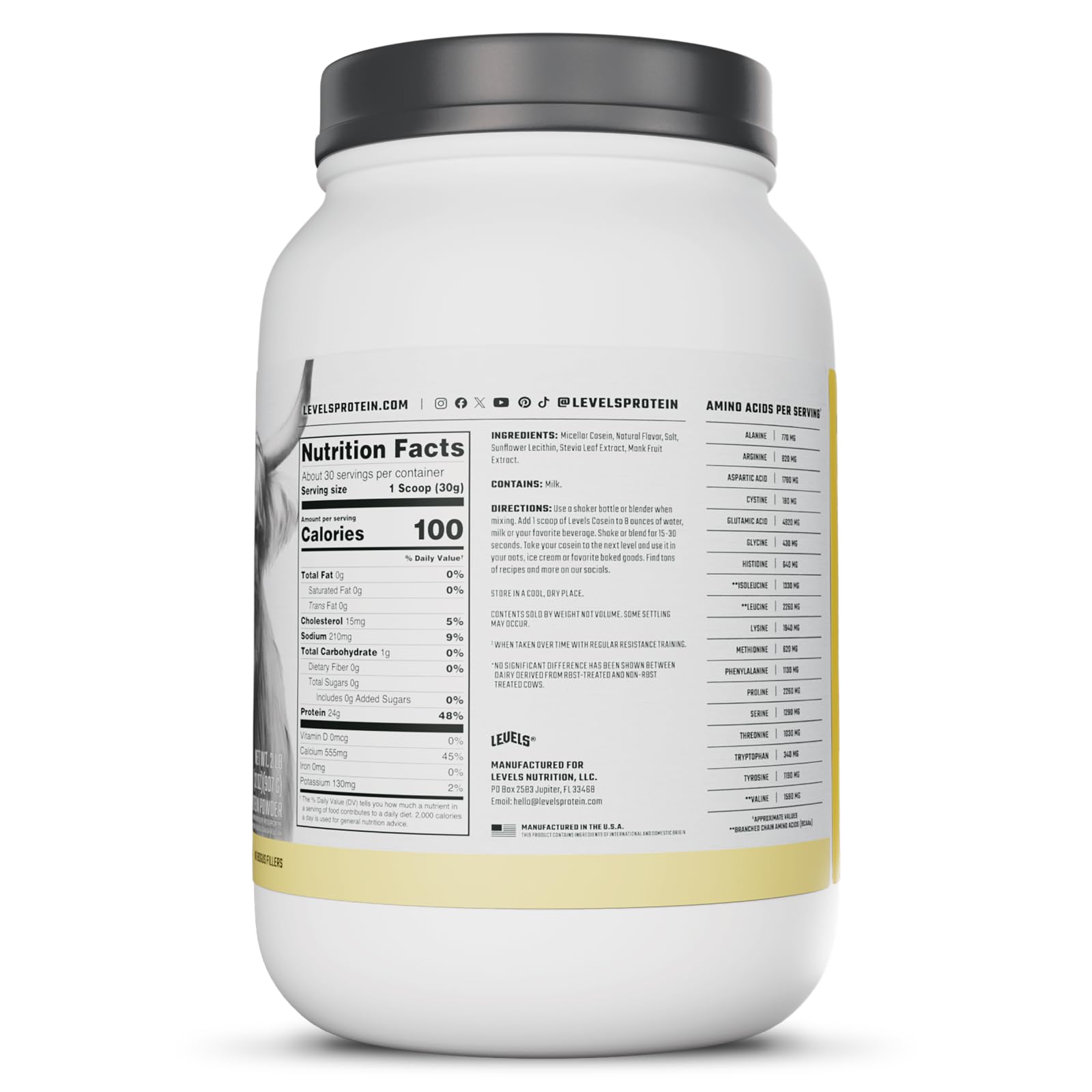 Levels 100% Micellar Casein Protein, Hormone Free, Vanilla Bean, 2LB Levels Nutrition buy supplements canada