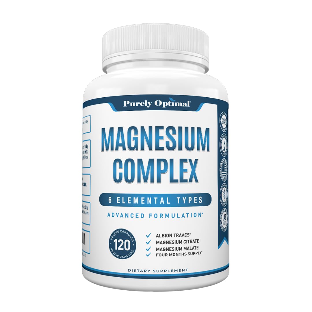 Purely Optimal Magnesium Complex - 6 Forms Magnesium Glycinate, Citrate & Malate - Sleep Support, Stress Relief, Muscles, Heart Health & Relaxation Purely Optimal buy supplements canada