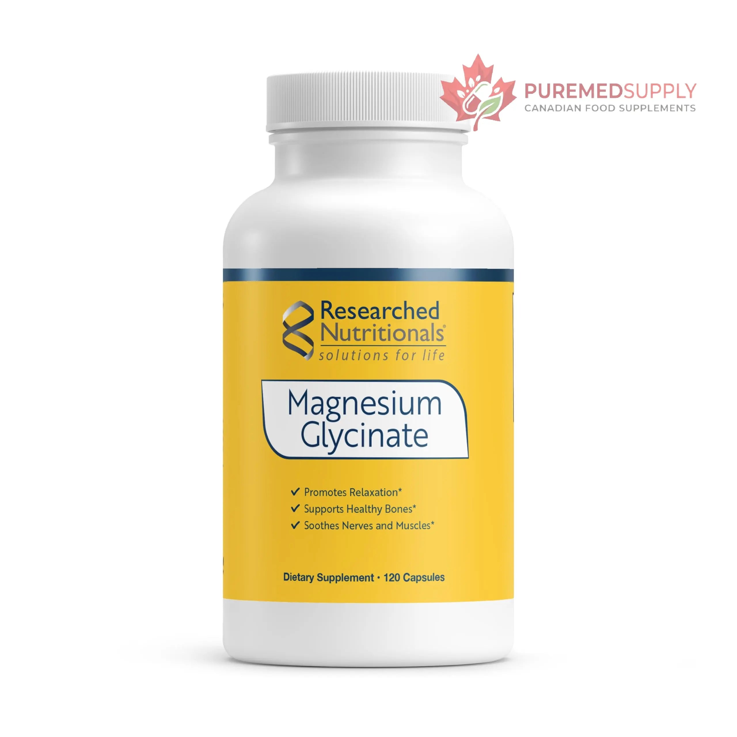 Researched Nutritionals Magnesium Glycinate Capsules - 125mg High Absorption Magnesium Glycinate Supplement to Support Healthy Bones and Energy Production - Vegan & Non-GMO (120 Capsules) Researched Nutritionals buy supplements canada
