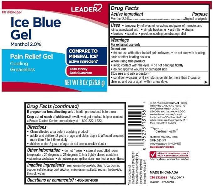 Leader Mineral Ice Blue Gel, Menthol 2%, Pain Relief Gel, Topical Analgesic, for Muscle Pain, Backache, Arthritis & Sport Injuries, for Adults and Kids 2+, Compare to Mineral Ice, 8 oz Leader buy supplements canada
