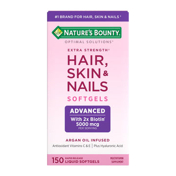 Nature's Bounty Advanced Hair, Skin & Nails, Argan-Infused Vitamin Supplement with Biotin and Hyaluronic Acid, 150 Rapid Release Softgels, 50 Total Servings Nature's Bounty buy supplements canada