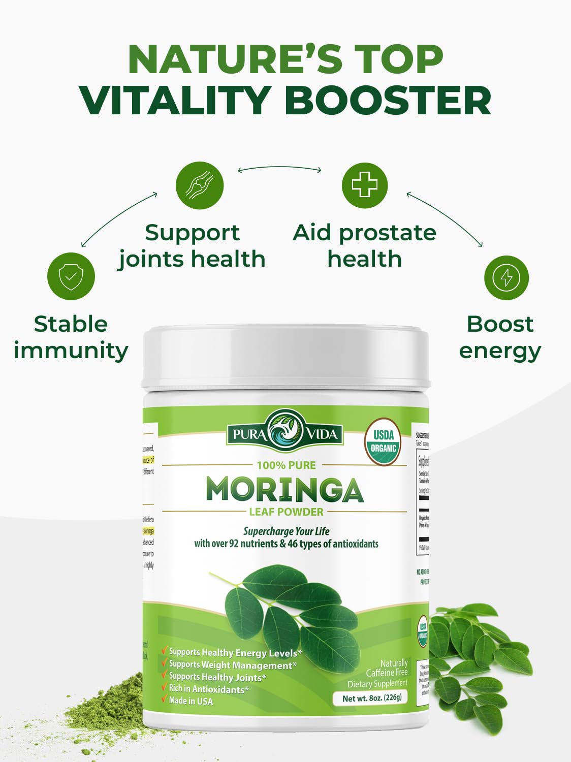 PURA VIDA MORINGA Organic Moringa Powder, Premium 100% Leaf Powder Single Origin - USDA Organic Moringa Oleifera Leaf PURA VIDA MORINGA buy supplements canada