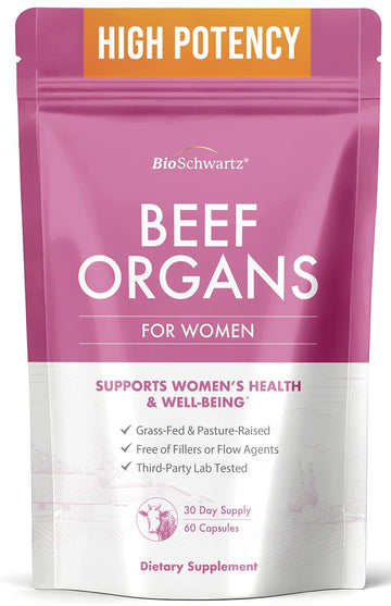 BioSchwartz Primal Beef Organ Supplement for Women - 60 Capsules - Grass-Fed & Pasture-Raised - Supports Healthy Hair Skin and Nails, Hormone Balance - with Bovine Liver, Kidney, Heart, Uterus Powder BioSchwartz buy supplements canada