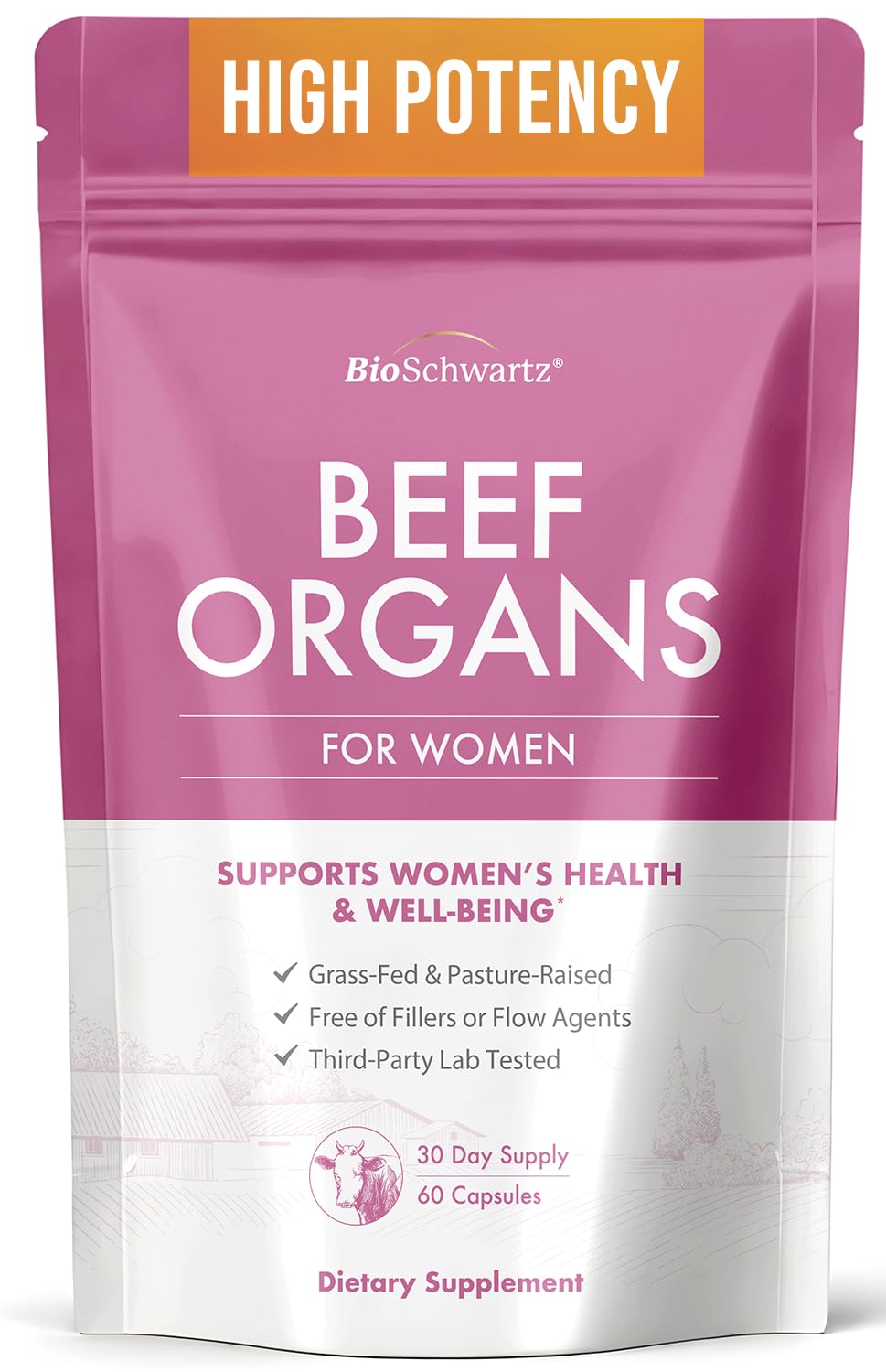 BioSchwartz Primal Beef Organ Supplement for Women - 60 Capsules - Grass-Fed & Pasture-Raised - Supports Healthy Hair Skin and Nails, Hormone Balance - with Bovine Liver, Kidney, Heart, Uterus Powder BioSchwartz buy supplements canada