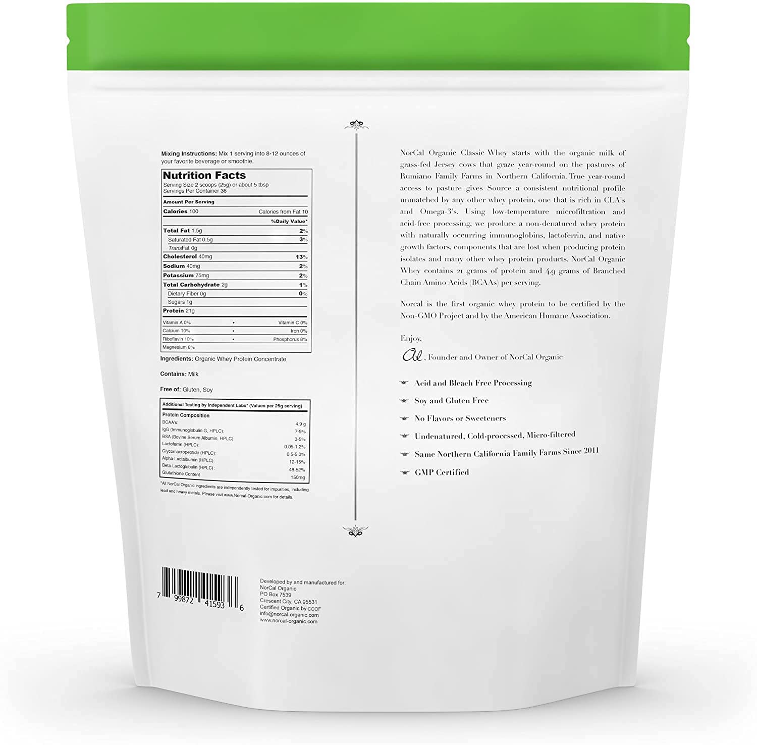 NorCal Organic Classic Whey Protein - 2lbs Bulk | 100% Grass-Fed & Finished NorCal Organic buy supplements canada