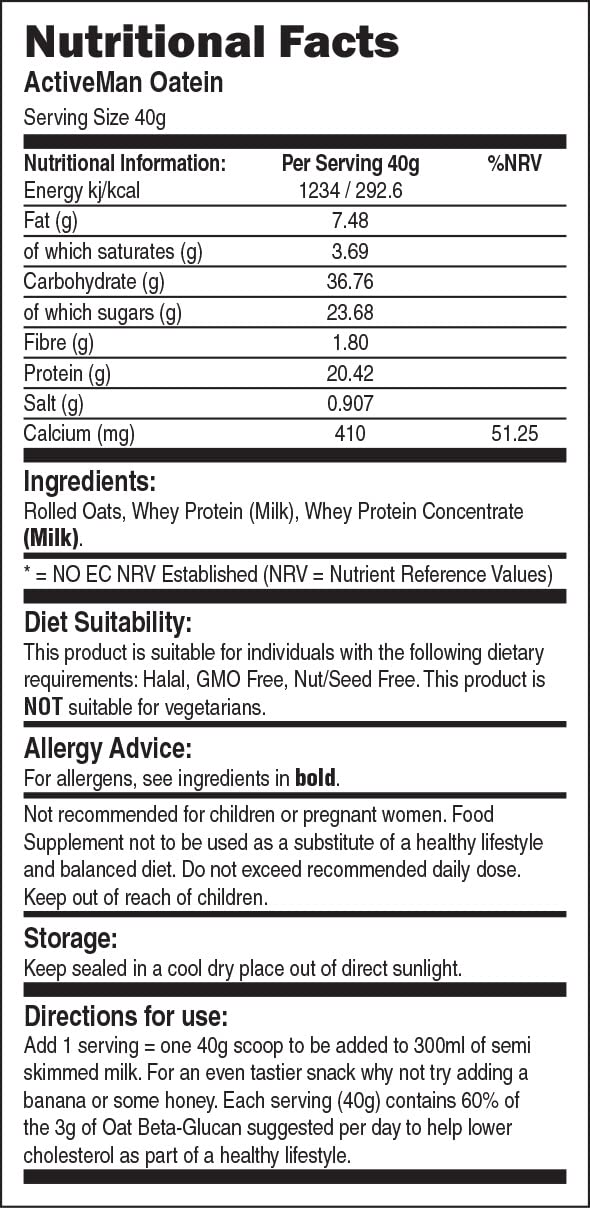 ActiVeman Oatein- 20g Protein per Serving- High in Fibre- Delicious On-The-Go Bio-Synergy buy supplements canada