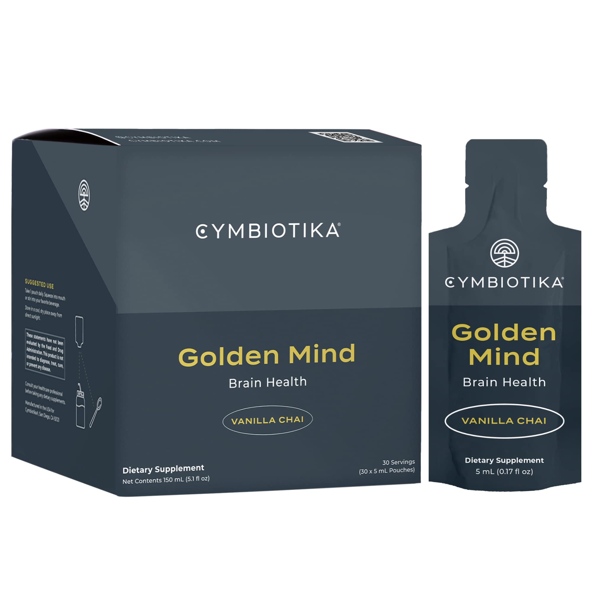 CYMBIOTIKA Golden Mind Nootropic - Boosts Focus, Memory, Alertness, Supports Nervous System with Bacopa, Green Tea, Lion’s Mane, L-Theanine, Rhodiola | 30 Pouches CYMBIOTIKA buy supplements canada