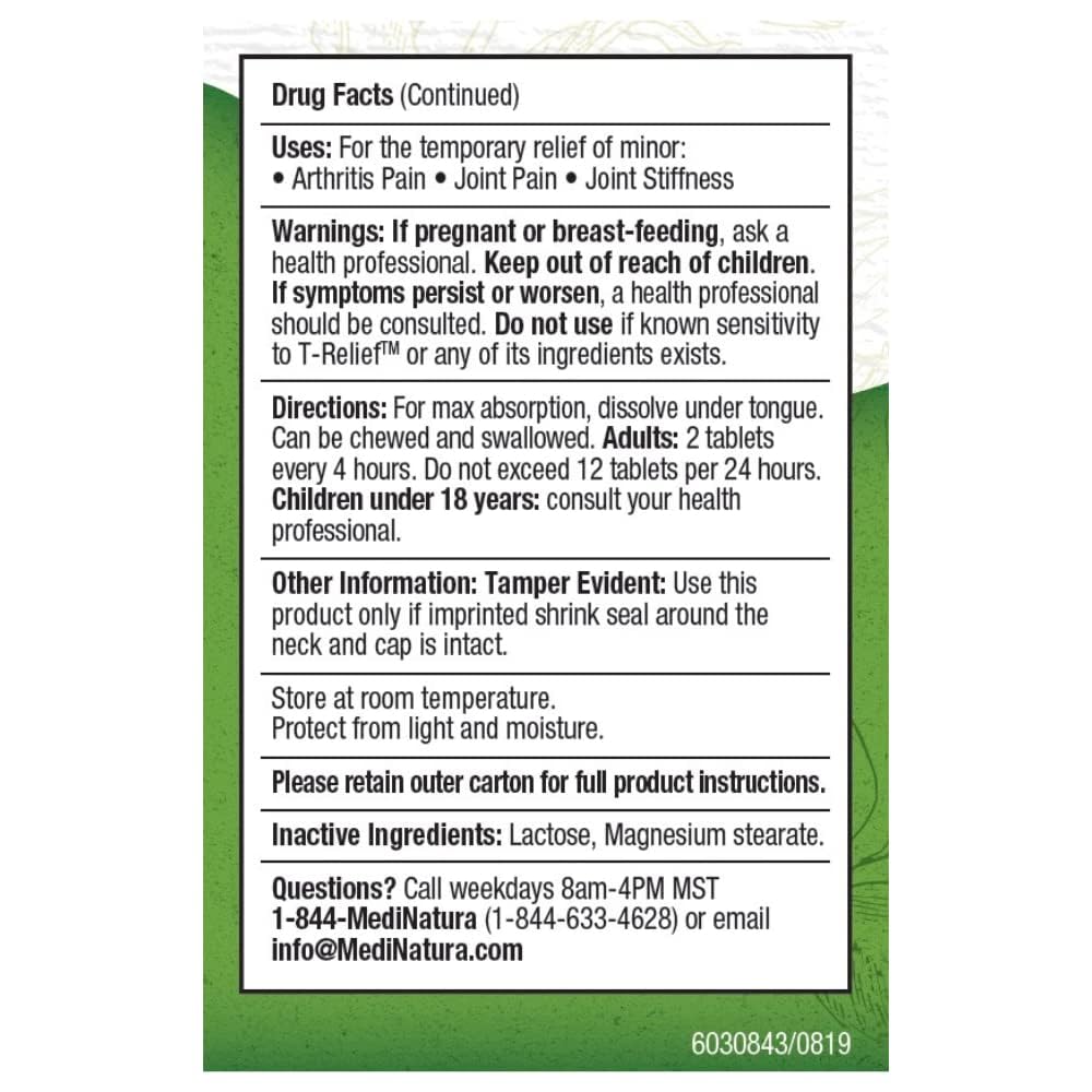 T-Relief Arthritis Arnica +12 Pain Relieving Natural Medicines Help Reduce Soreness Stiffness Aches & Pains in Joints Naturally - 100 Tablets (2 Pack) MediNatura buy supplements canada
