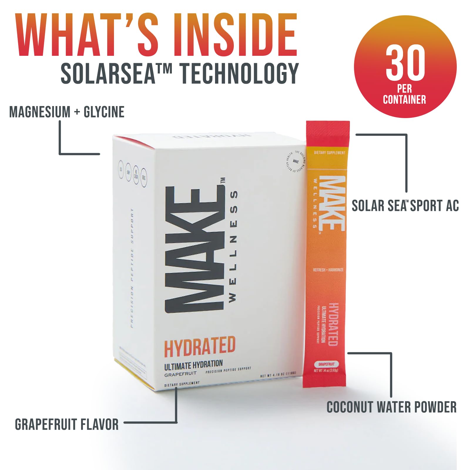 Make Wellness HYDRATED | 30 Servings | Grapefruit Flavor | Supports Hydration & Electrolyte Balance | Bioactive Peptide Blend for Daily Overall Wellness Make Wellness buy supplements canada