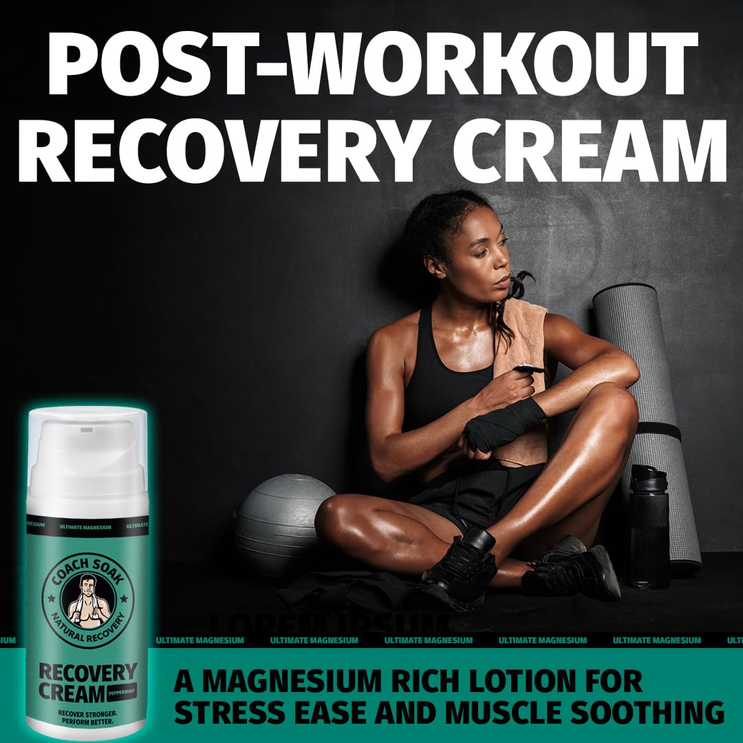 Coach Soak Magnesium Cream with MSM in Pump Bottle - Natural Recovery Cream with Magnesium Chloride & Menthol - Fast-Absorbing for Muscles & Joints, Cooling Menthol, 3.4oz Coach Soak buy supplements canada