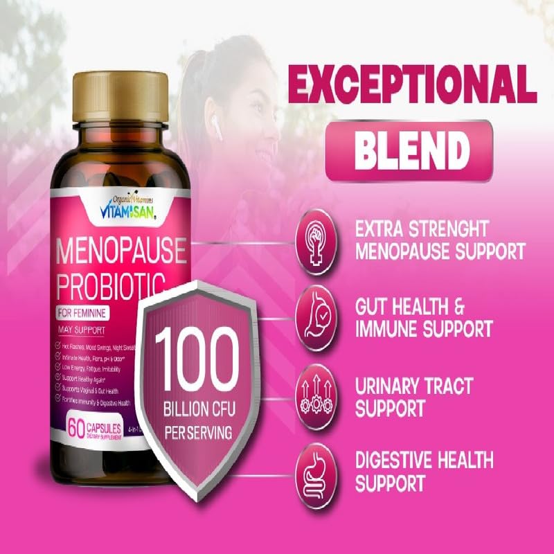 Menopause Support for Women – Hormone-Free Prebiotics & Probiotics 100 Billion CFU with Black Cohosh & Ashwagandha | Feminine Care, pH Balance, Vaginal Health, Hot Flashes, Night Sweats & Mood Swings VITAMISAN buy supplements canada