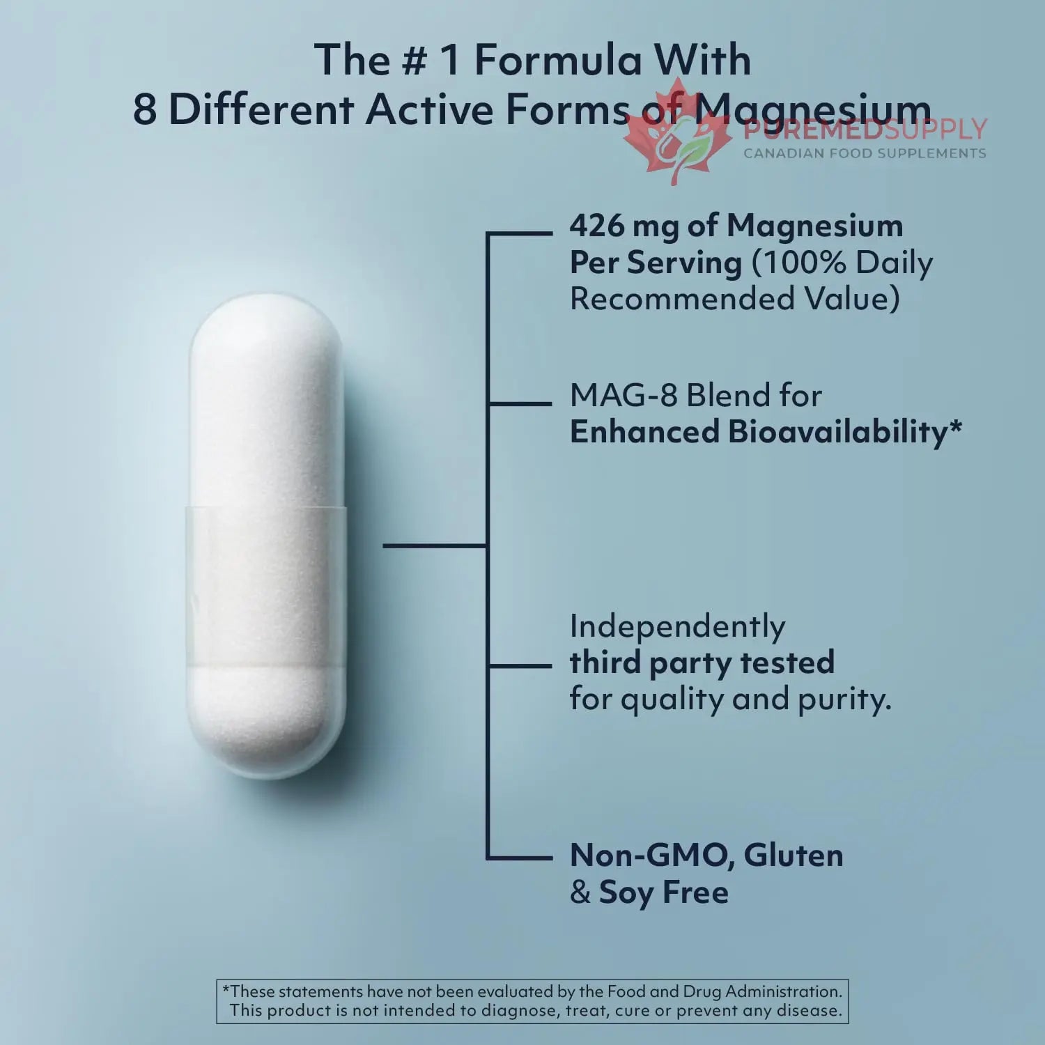 8 in 1 Magnesium Complex for Women & Men 426mg | 180 Vegan Capsules | MAG-8 Blend: Citrate, Bisglycinate, Malate, & More | Non-GMO Magnesio Complex Supplement | Provides 100% Daily Recommended Value Teraputics buy supplements canada