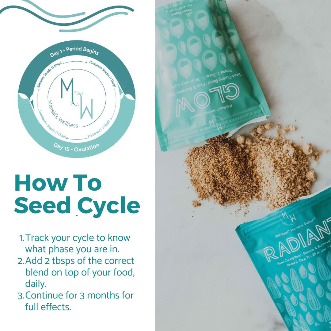 Manski's Wellness Glow & Radiant Seed Cycle Kit | PMS Support | Organic Seed Cycling | Natural Hormone Balance | Ease Cramps | Mitigate Cycle Symptoms | Vegan Supplement Manski's Wellness buy supplements canada