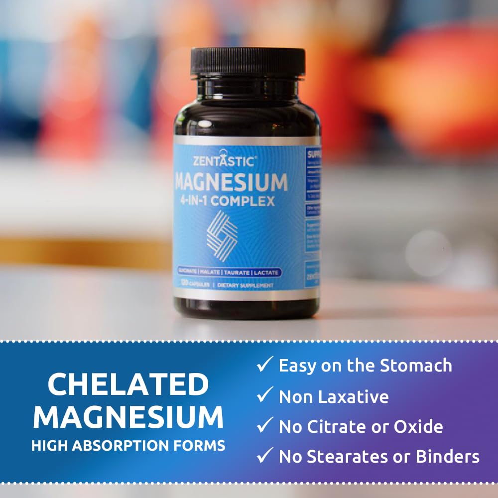 Zentastic Magnesium Complex 4-in-1 Supplement – Magnesium Glycinate, Malate, Taurate & Lactate – Chelated High Absorption for Nerves, Zentastic buy supplements canada