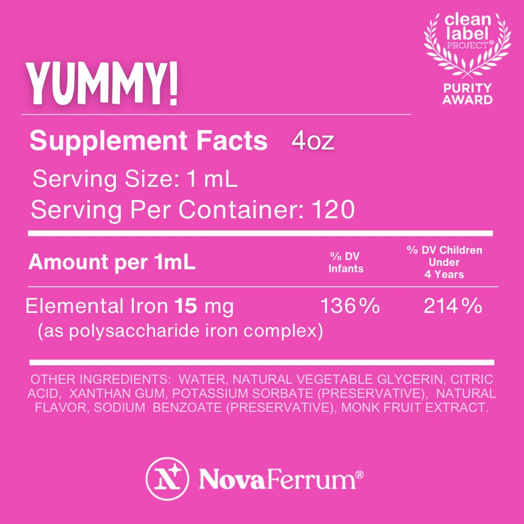 NovaFerrum Yummy | Pediatric Drops Liquid Iron Supplement for Infants and Toddlers | Liquid Iron for Kids | 15mg of Iron Per 1mL Dose | Ages 4 & Under NovaFerrum buy supplements canada