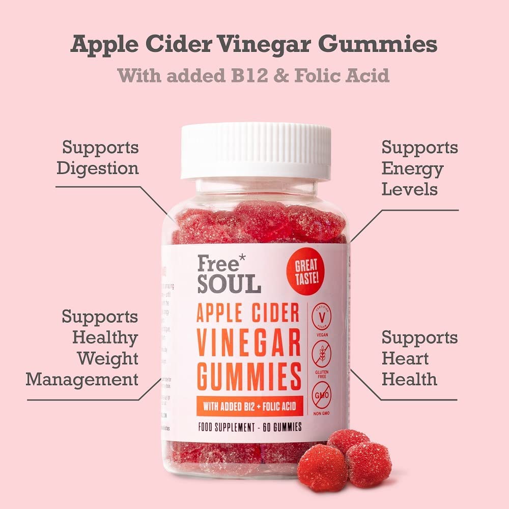 Apple Cider Vinegar Gummies with The Mother 1000mg Enhanced with Vitamin B12 & Folic Free Soul buy supplements canada