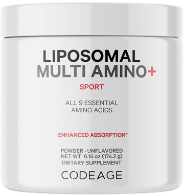 Codeage Liposomal Multi Amino Powder Supplement - BCAA & EAA Supplement All 9 Essential Amino Acids, Branched-Chain Amino Acid, Pre & Post Workout, Unflavored, Liposomal Delivery, Non-GMO, 6.15 oz Codeage buy supplements canada