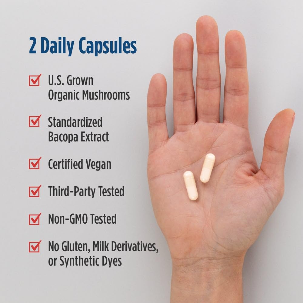 Nordic Naturals Cognition Mushroom Complex, Unflavored - 60 Capsules - Brain, Memory & Mood Support - Blend of Lion’s Mane Mushroom & Bacopa Extract - Non-GMO - Certified Vegan - 30 Servings Nordic Naturals buy supplements canada
