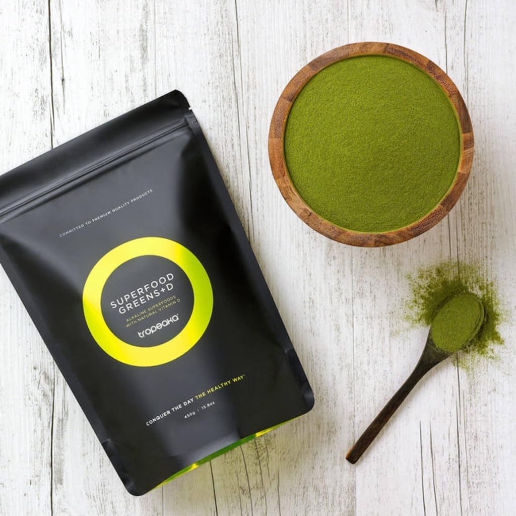 Tropeaka Superfood Greens + D - Antioxidant Green Powder for Energy, Immune System, & Gut Health, Rich in Chlorophyll & Essential Nutrients, Vitamin D, Vegan, Gluten Free, Non-GMO - 7oz (20 Servings) Tropeaka buy supplements canada
