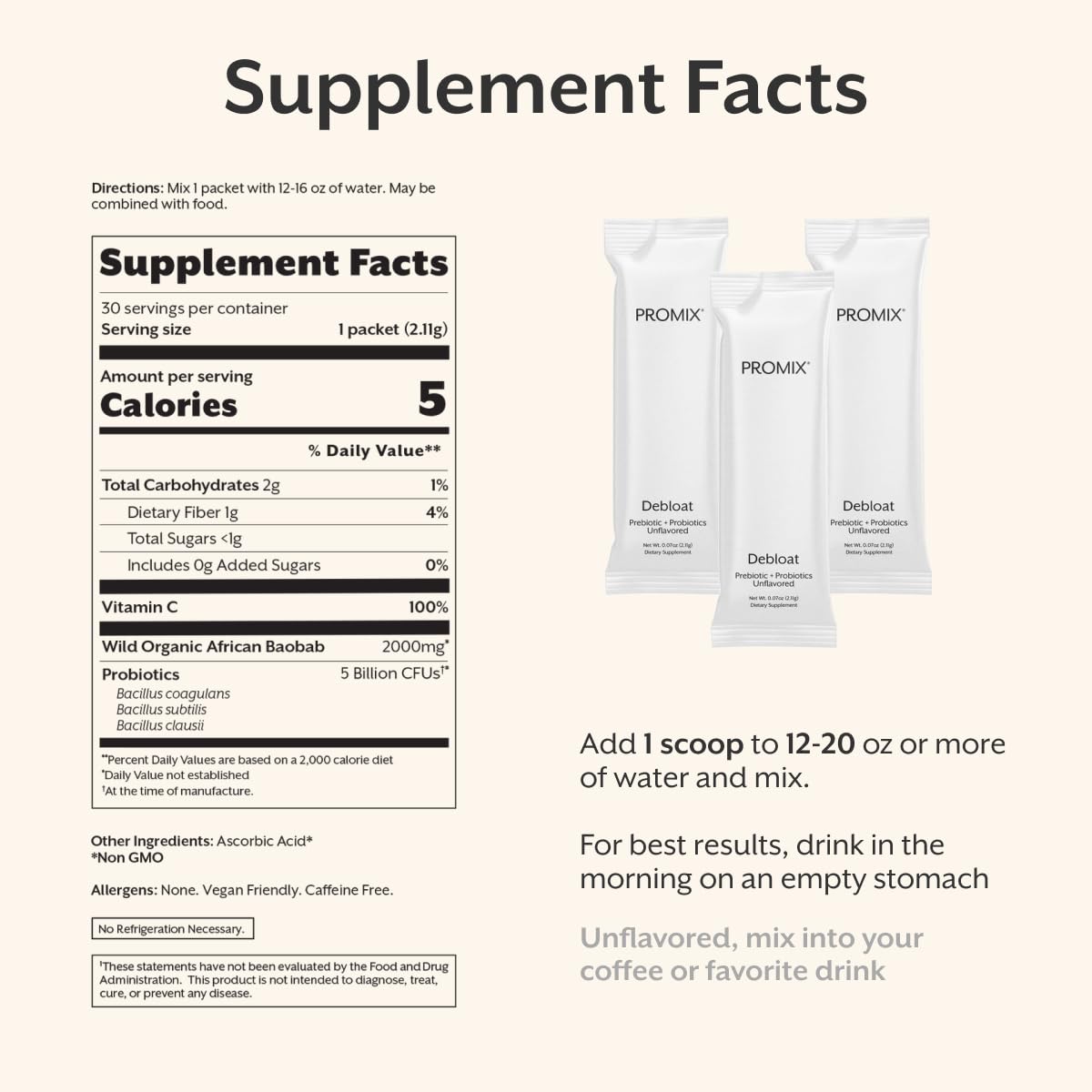 ProMix Nutrition Debloat Prebiotics and Probiotics Immune Support Supplement for Digestion, Cortisol Health, Gut Cleanse - Unflavored - 30 Servings (Pack of 30) ProMix Nutrition buy supplements canada