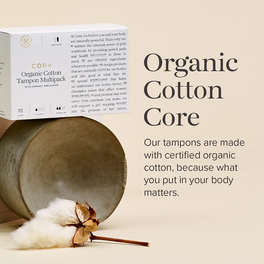 Cora Organic Applicator Tampons | Light Absorbency | 100% Cotton Core, Unscented, BPA-Free Compact Cora buy supplements canada
