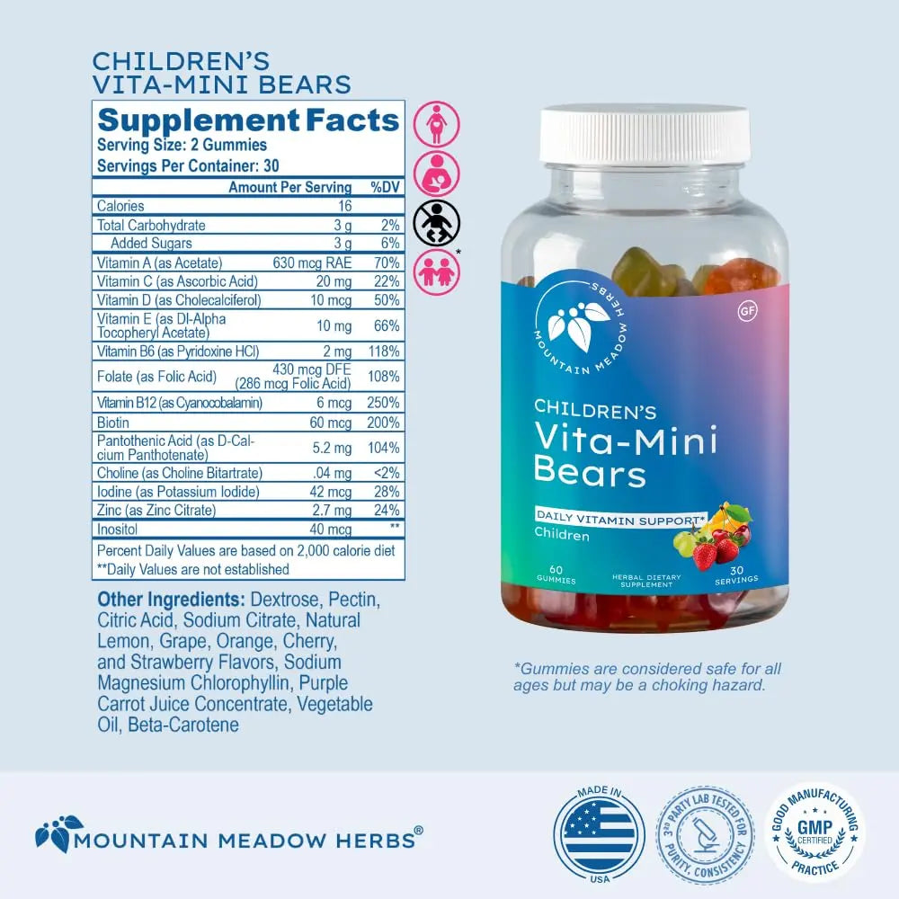 Mountain Meadow Herbs Vita-Mini Bears for Children | Multivitamin with Biotin, Folic & Pantothenic Acid, Iodin, Zinc | Mountain Meadow Herbs buy supplements canada