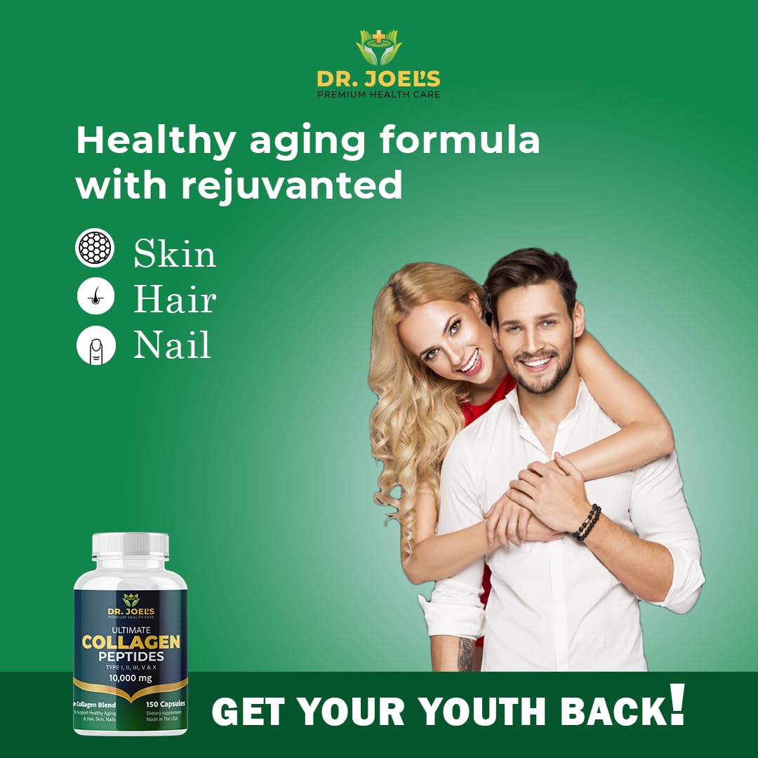 Dr. JOEL'S Multi Collagen Complex for Women and Men - Collagen Peptides Capsules with Biotin - Ultimate Collagen Pills 150 - Type I, II, III, V & X - Made in The USA Dr. JOEL'S buy supplements canada