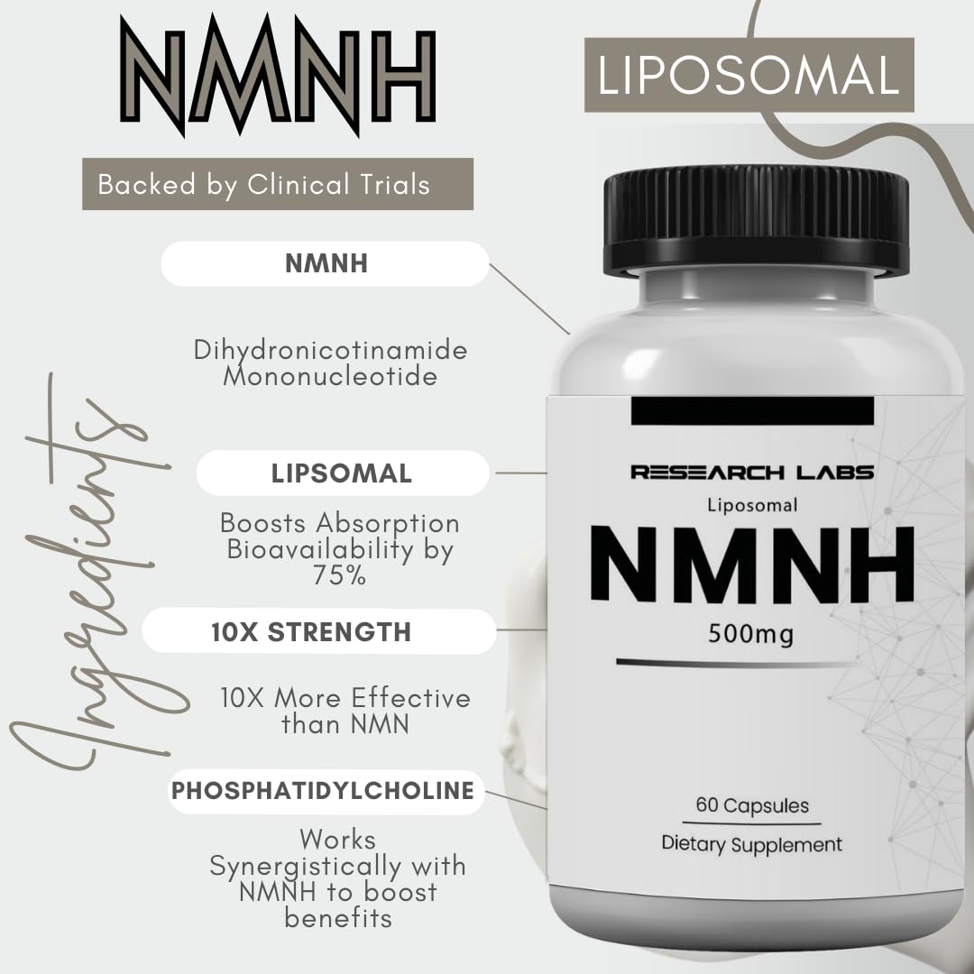 Research Labs Liposomal NMNH (NMN Supplement Alternative) 500mg Per Serving | 60 Capsules (Dihydronicotinamide Mononucleotide) NAD Supplement to Boost NAD+ Levels for Anti Aging Research Labs buy supplements canada